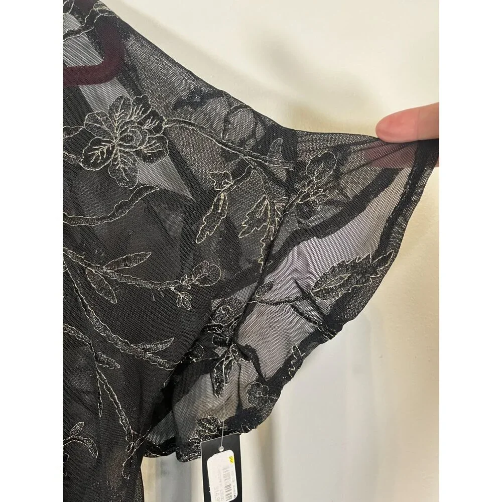 Retro Floral Mesh Top L Black Boho Western Indie Hippie Folk Preppy Classic Chic - Picture 6 of 11